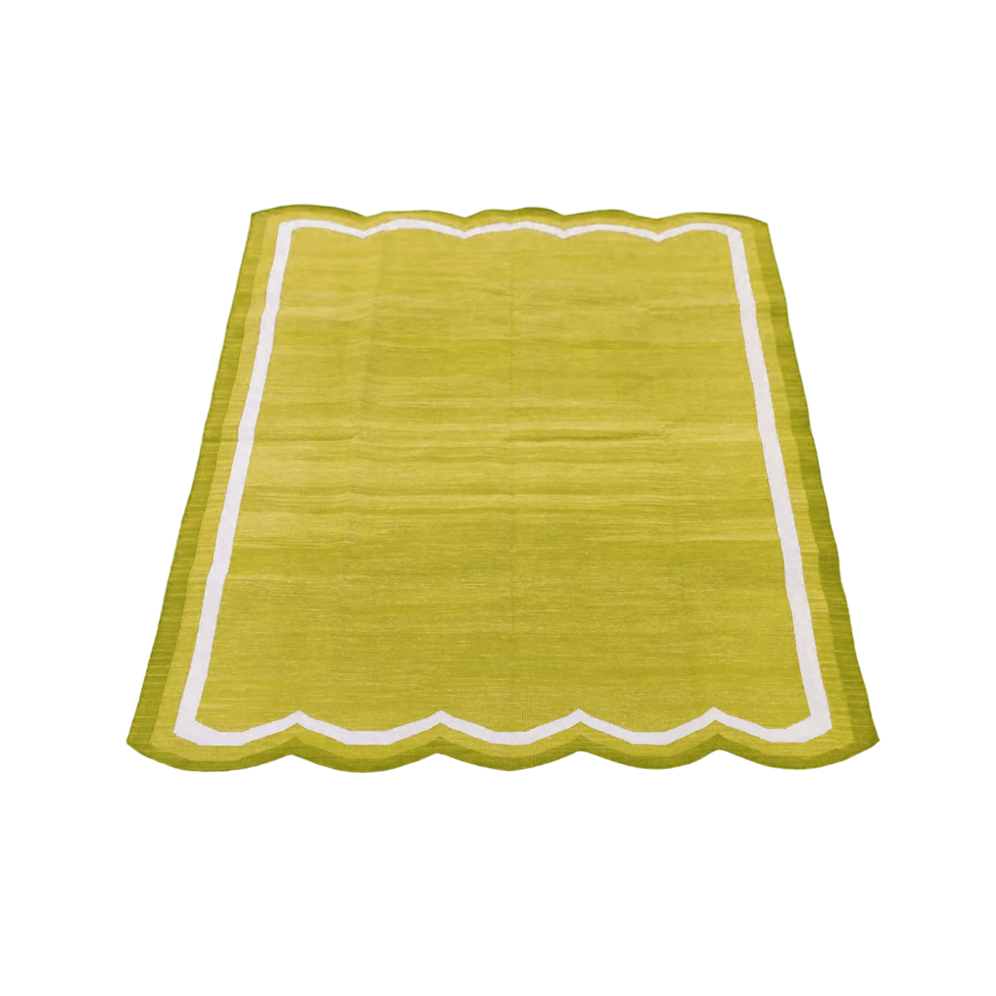 Handwoven Scalloped Cotton Rug - Olive Green - MAIA HOMES