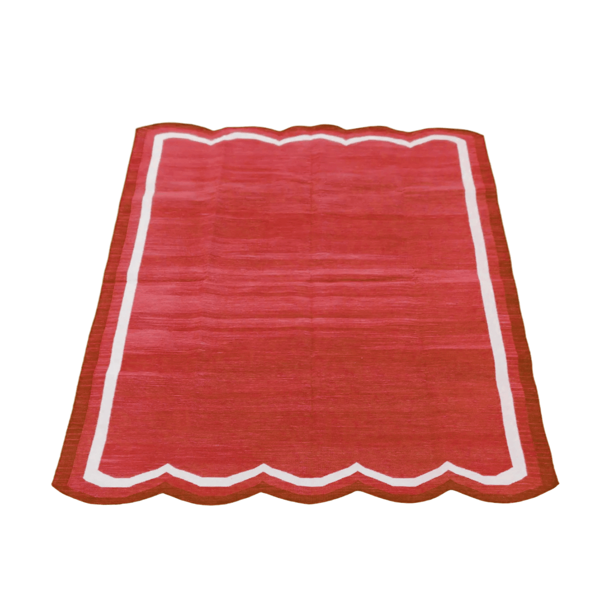 Handwoven Scalloped Cotton Rug - Red