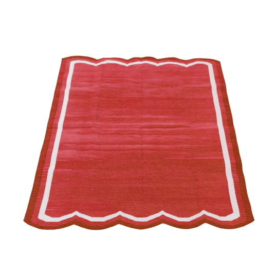 Handwoven Scalloped Cotton Rug - Red - MAIA HOMES