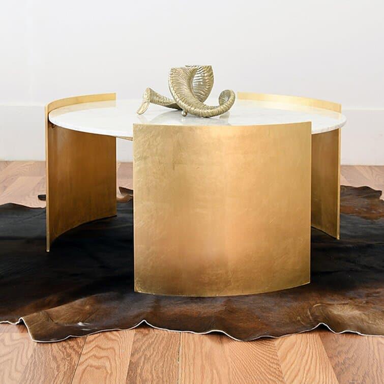 Hanna Gold 3 Legs Marble Coffee Table Gold Leaf