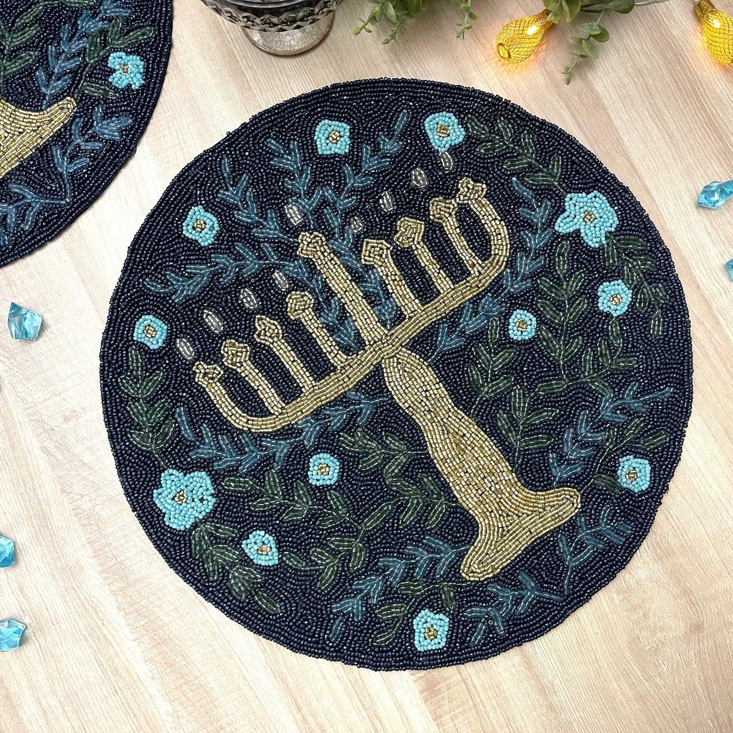 Hanukkah Round Beaded Placemat 12 pcs