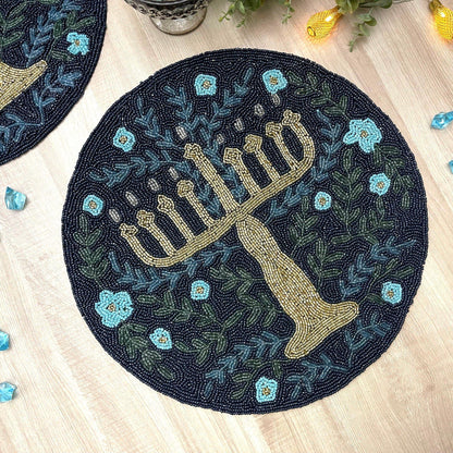 Hanukkah Round Beaded Placemat - MAIA HOMES