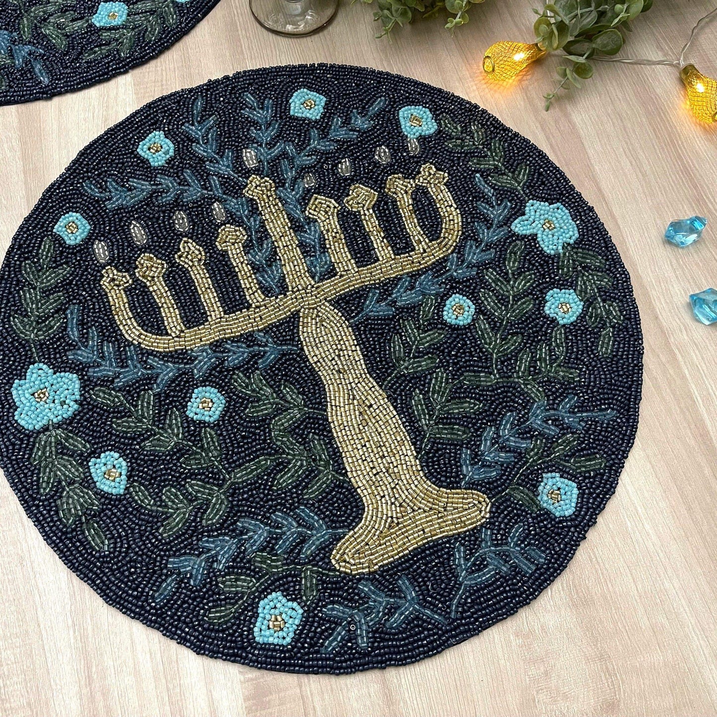 Hanukkah Round Beaded Placemat - MAIA HOMES