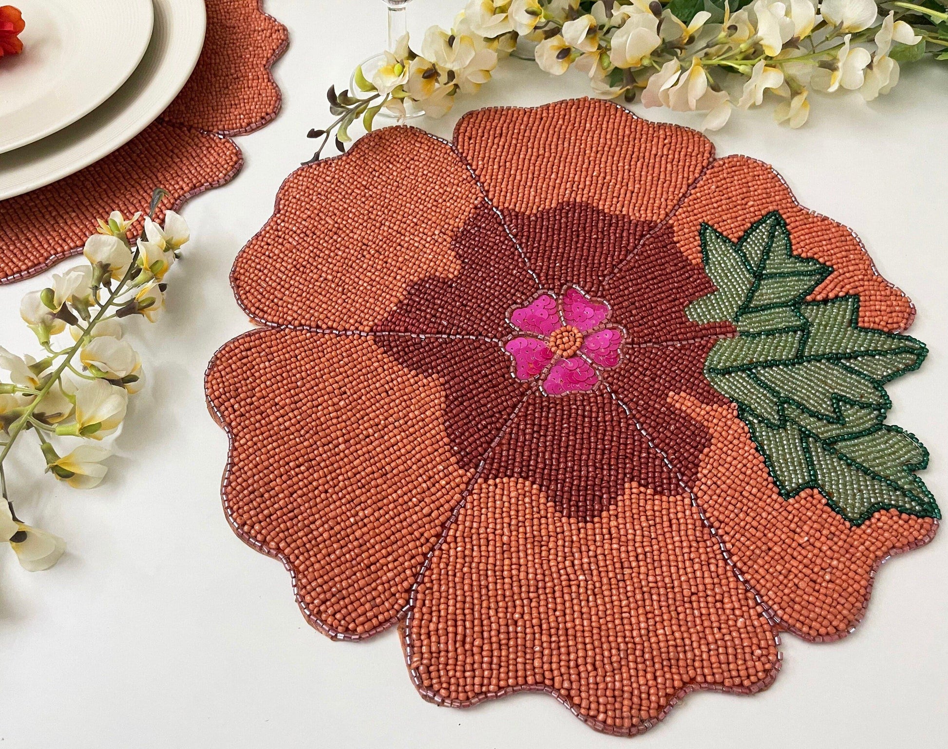 Hawaiin Flower Beaded Placemat - MAIA HOMES