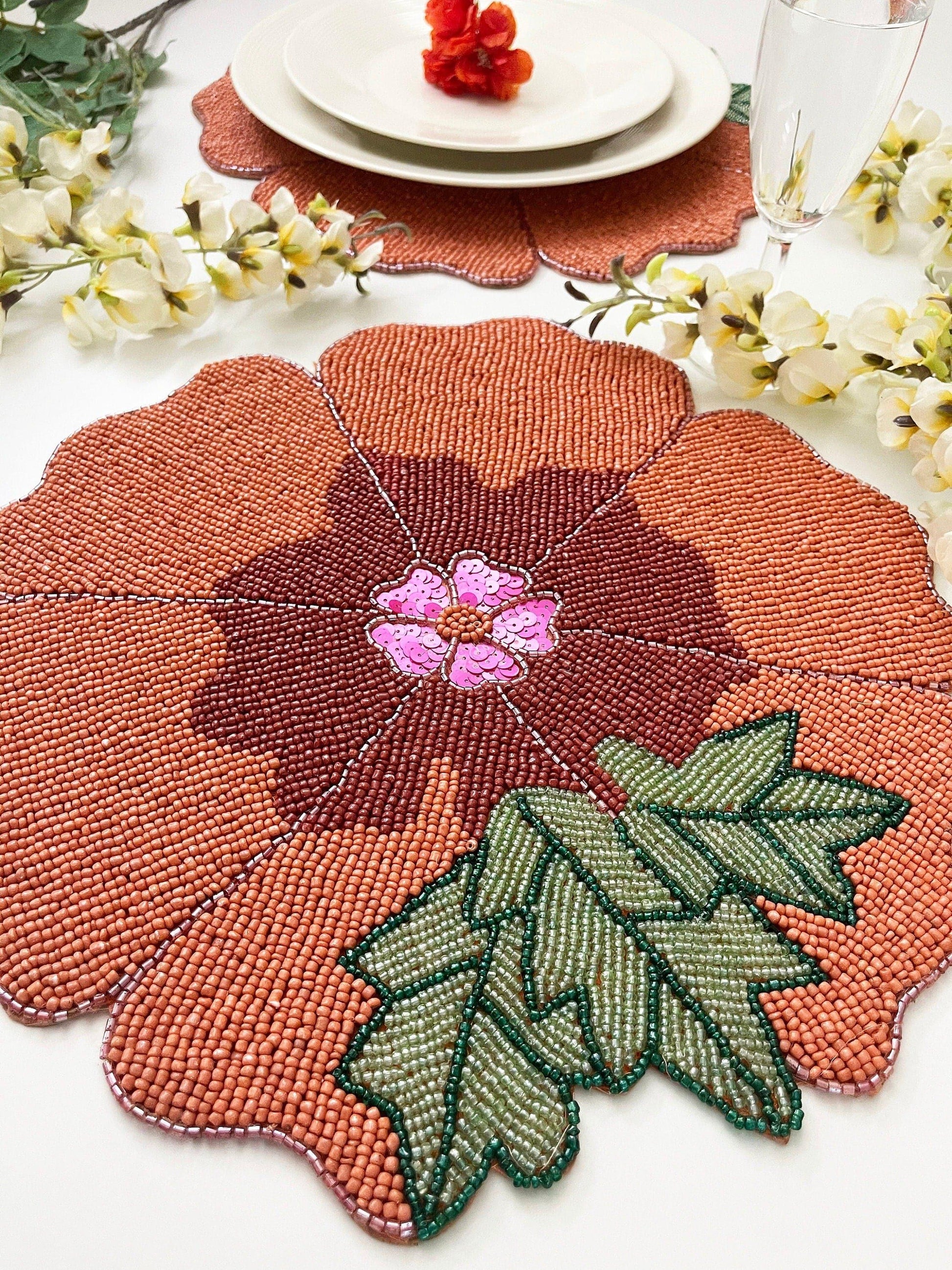 Hawaiin Flower Beaded Placemat - MAIA HOMES