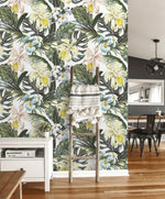 Hawaiian Tropical Floral and Monstera Wallpaper