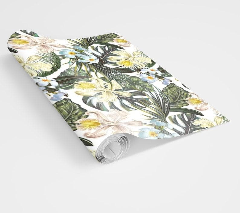 Hawaiian Tropical Floral and Monstera Wallpaper