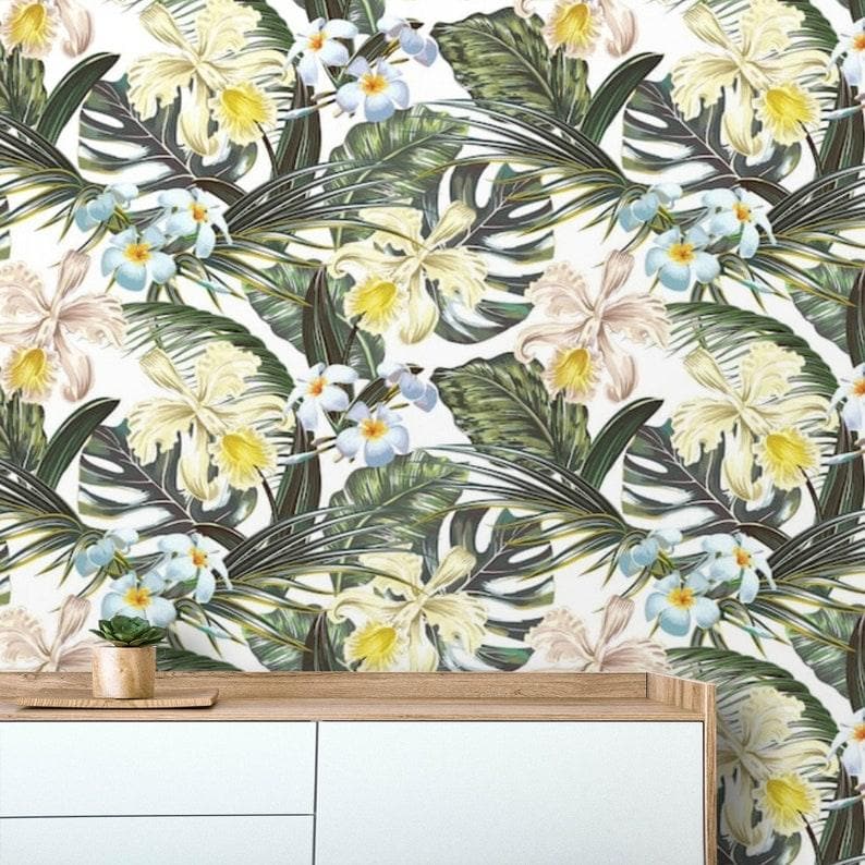 Hawaiian Tropical Floral and Monstera Wallpaper