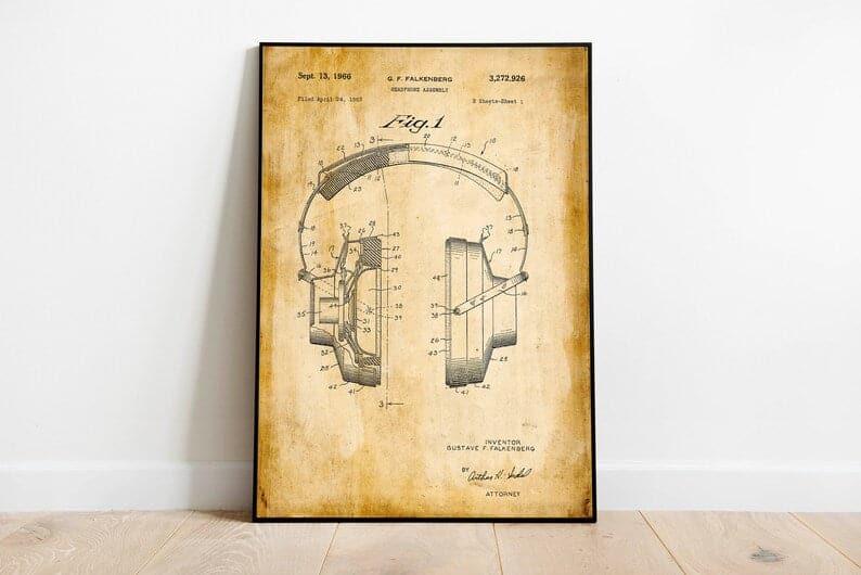 Headphones Patent Print| Framed Art Print - MAIA HOMES