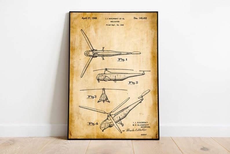 Helicopter Patent Print| Framed Art Print