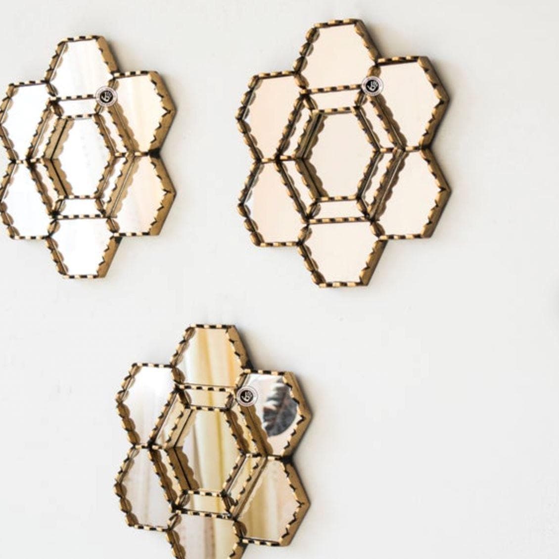 Hexagonal Gold Wood Wall Mirror - MAIA HOMES
