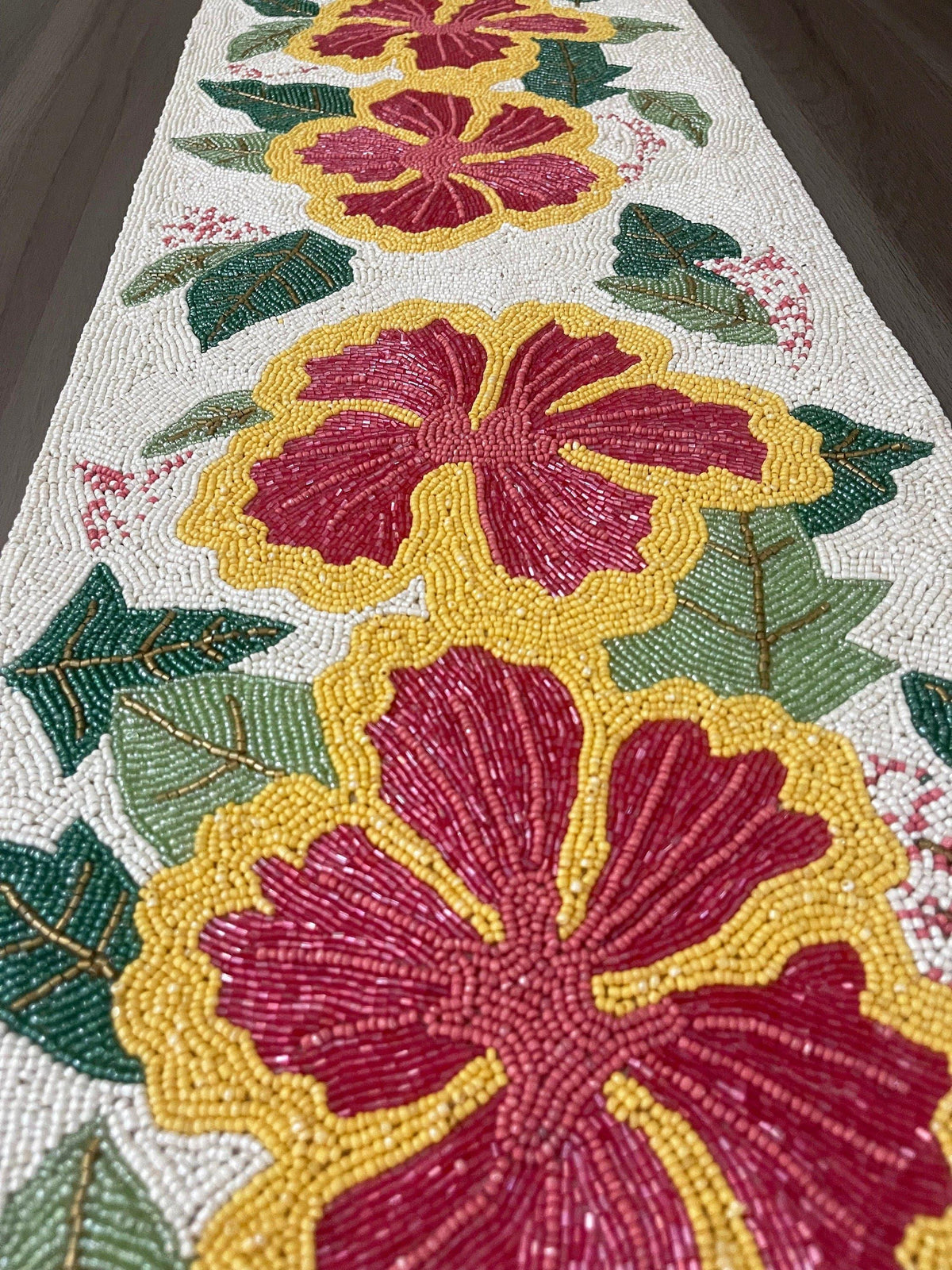 Hibiscus Flower Rectangular Beaded Table Runner