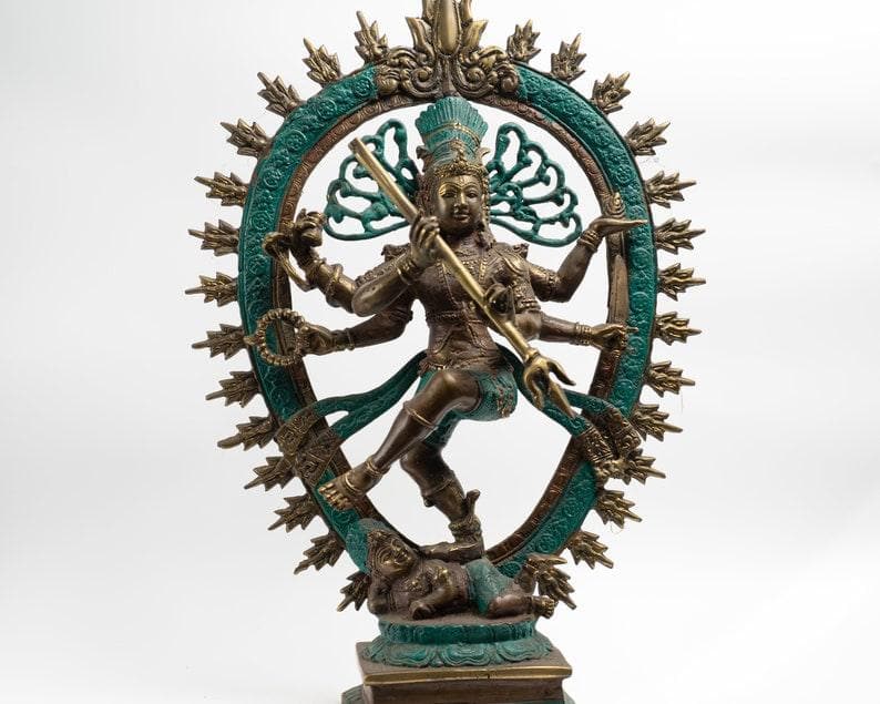 Hindu Dancing Shiva Nataraja Bronze Statue GREEN & GOLD