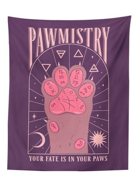 Hippie Cat Paw Tarot Tapestry 95x73cm Purple polyester