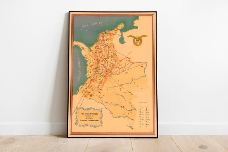 Historical Map of Colombia| Old Bogota Map Print