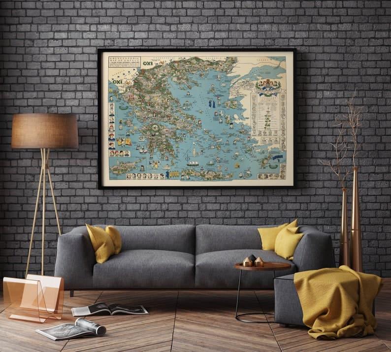 Historical Map of Greece| Greece Map Wall Art Print