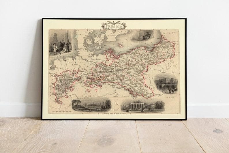 Historical Map of Prussia 1851| Old Map Wall Decor - MAIA HOMES
