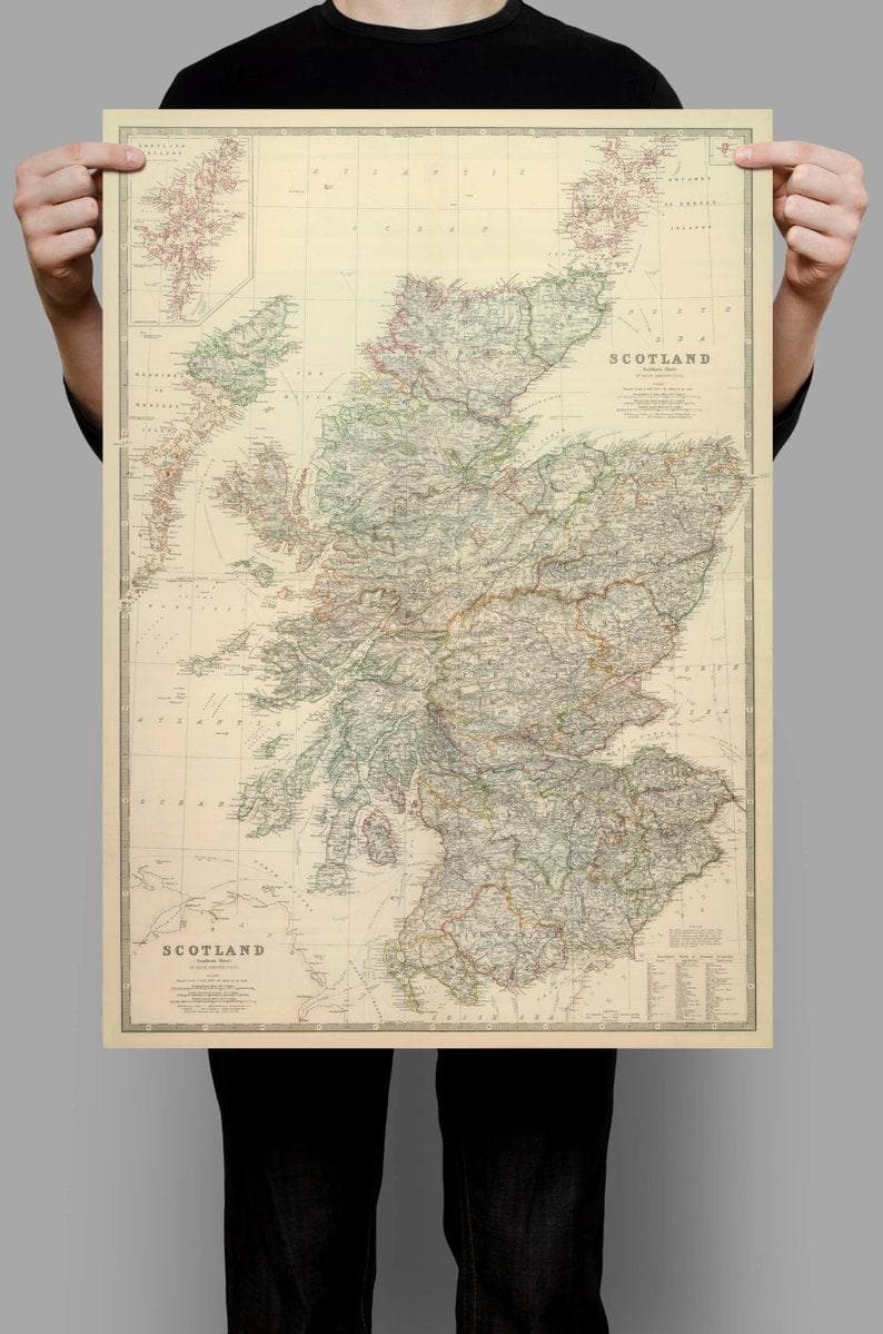 Historical Map of Scotland| 1876 Old Map Scotland Wall Print - MAIA HOMES