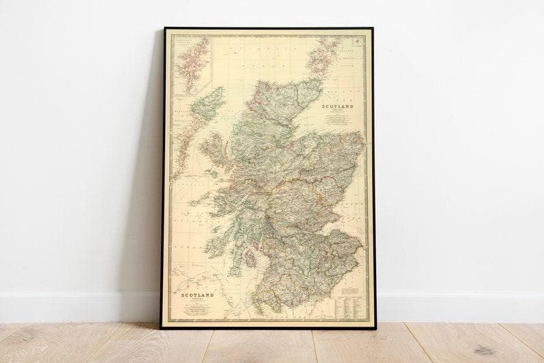 Historical Map of Scotland| 1876 Old Map Scotland Wall Print