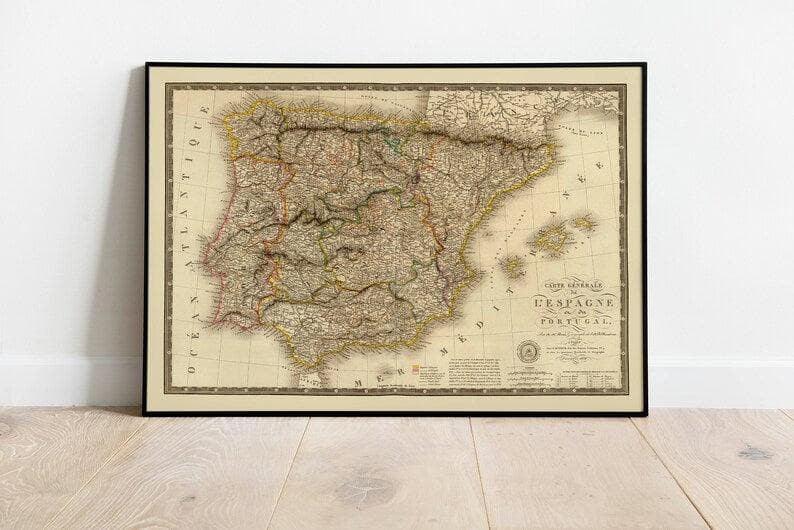 Historical Map of Spain and Portugal 1821| Old Map Wall Decor - MAIA HOMES