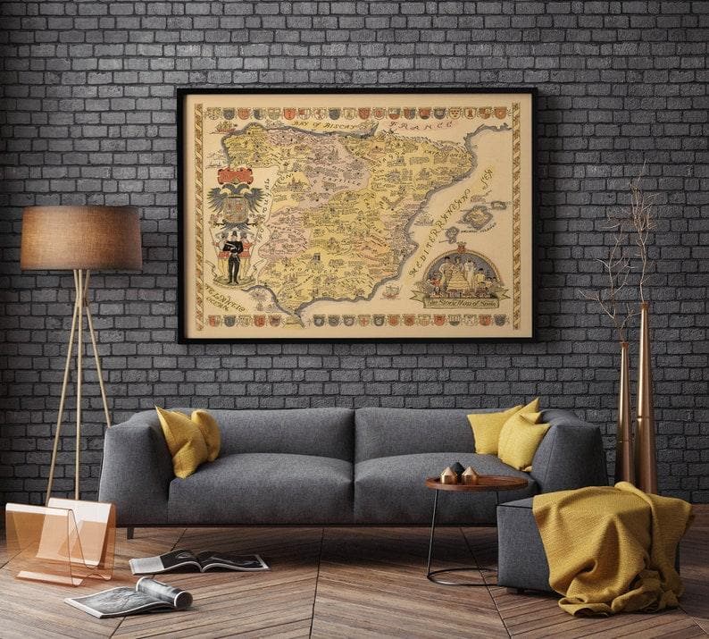 Historical Map of Spain| Spain Map Wall Art Print