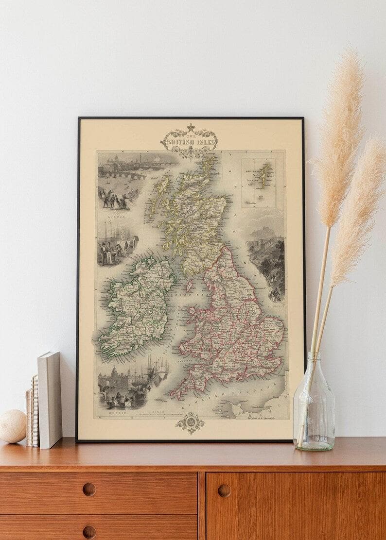 Historical Map of The British Isles 1851| Old Map Wall Decor - MAIA HOMES