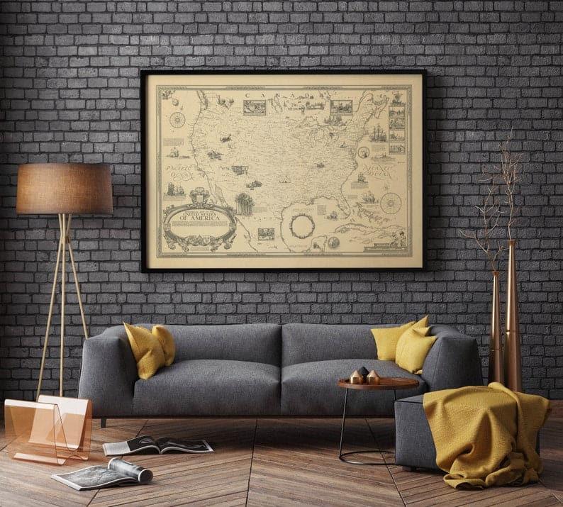 Historical Map of United States of America 1925| Vintage USA Map Print - MAIA HOMES