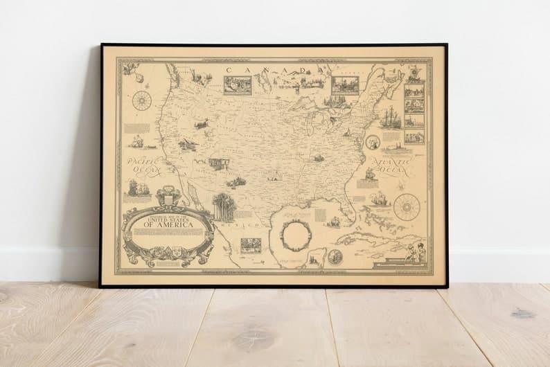 Historical Map of United States of America 1925| Vintage USA Map Print - MAIA HOMES