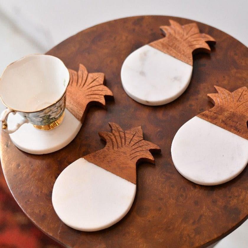 HOME COUTURE COLLECTIVE White Pineapple Coasters - Set of 4 - MAIA HOMES