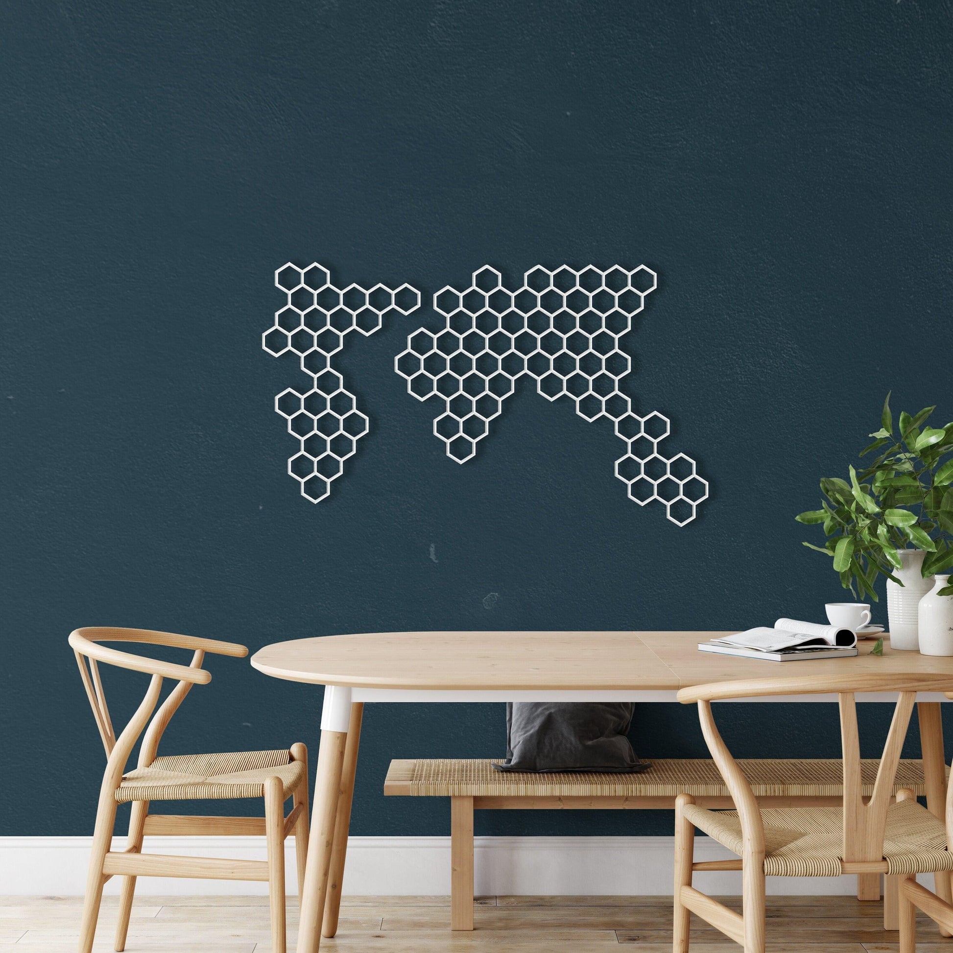 Honeycombs Geometric World Map Decor - MAIA HOMES
