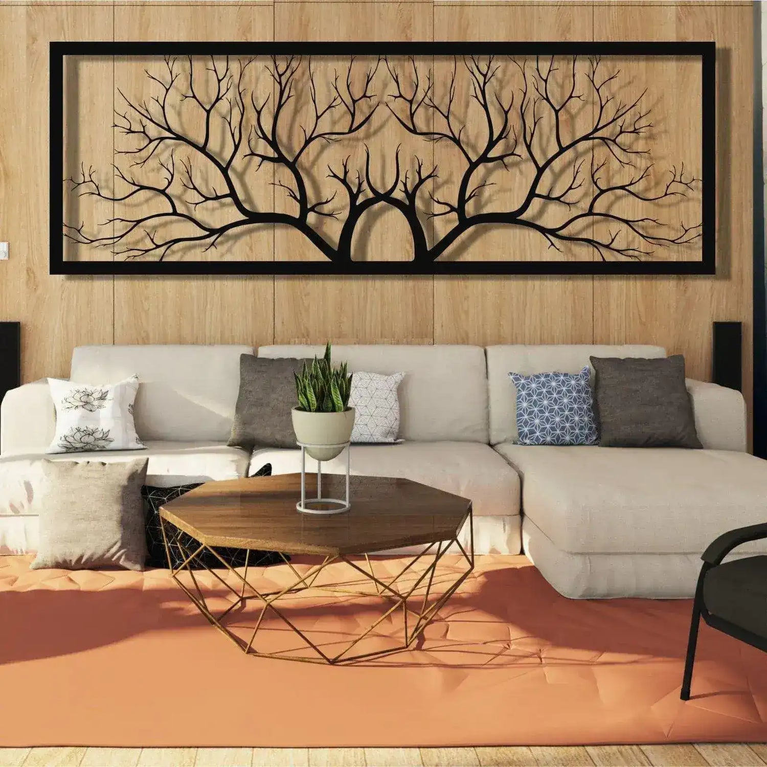 Horizontal Tree Branch Metal Wall Hanging Decor 79"W x 27"H 200x70cm inches