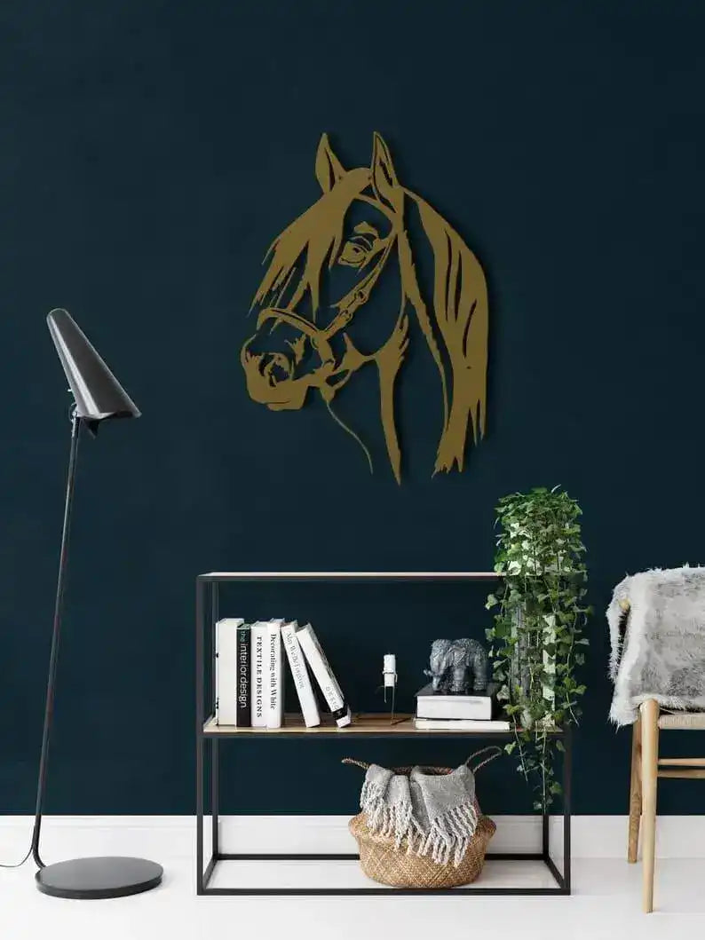 Horse Head Metal Wall Hanging Decor Gold