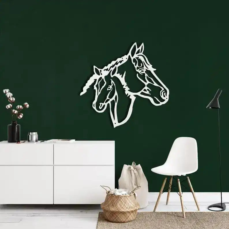 Horse Heads Metal Wall Decor White