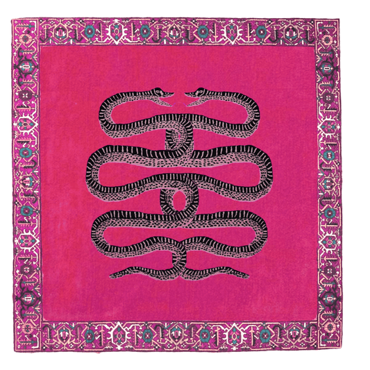 Hot Pink Persian Snakes Square Hand Tufted Wool Rug - MAIA HOMES