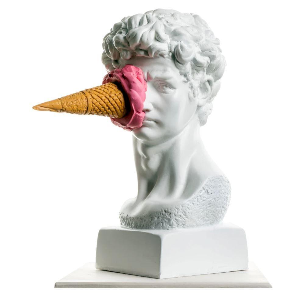 Ice Cream on David's Bust Contemporary Art Sculpture Pink