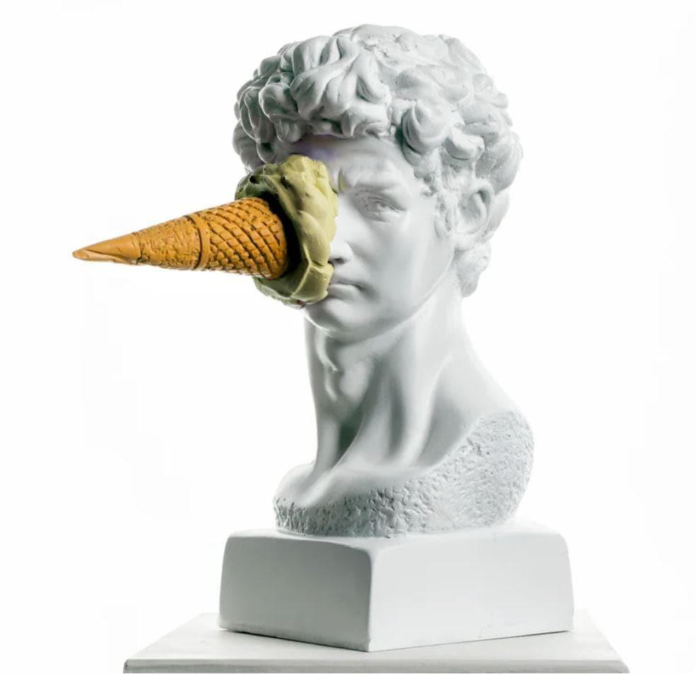 Ice Cream on David's Bust Contemporary Art Sculpture Yellow