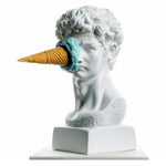 Ice Cream on David's Bust Contemporary Art Sculpture Blue