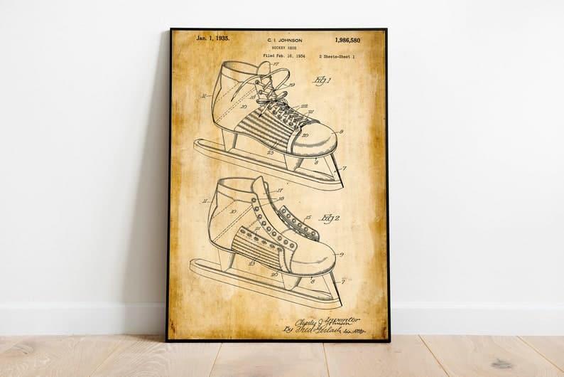 Ice Skate Patent Print| Framed Art Print