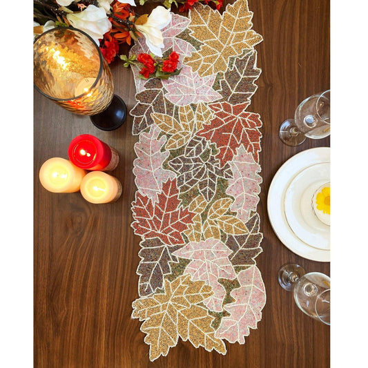 For the Love of Maple Leaves Beaded Table Runner - MAIA HOMES