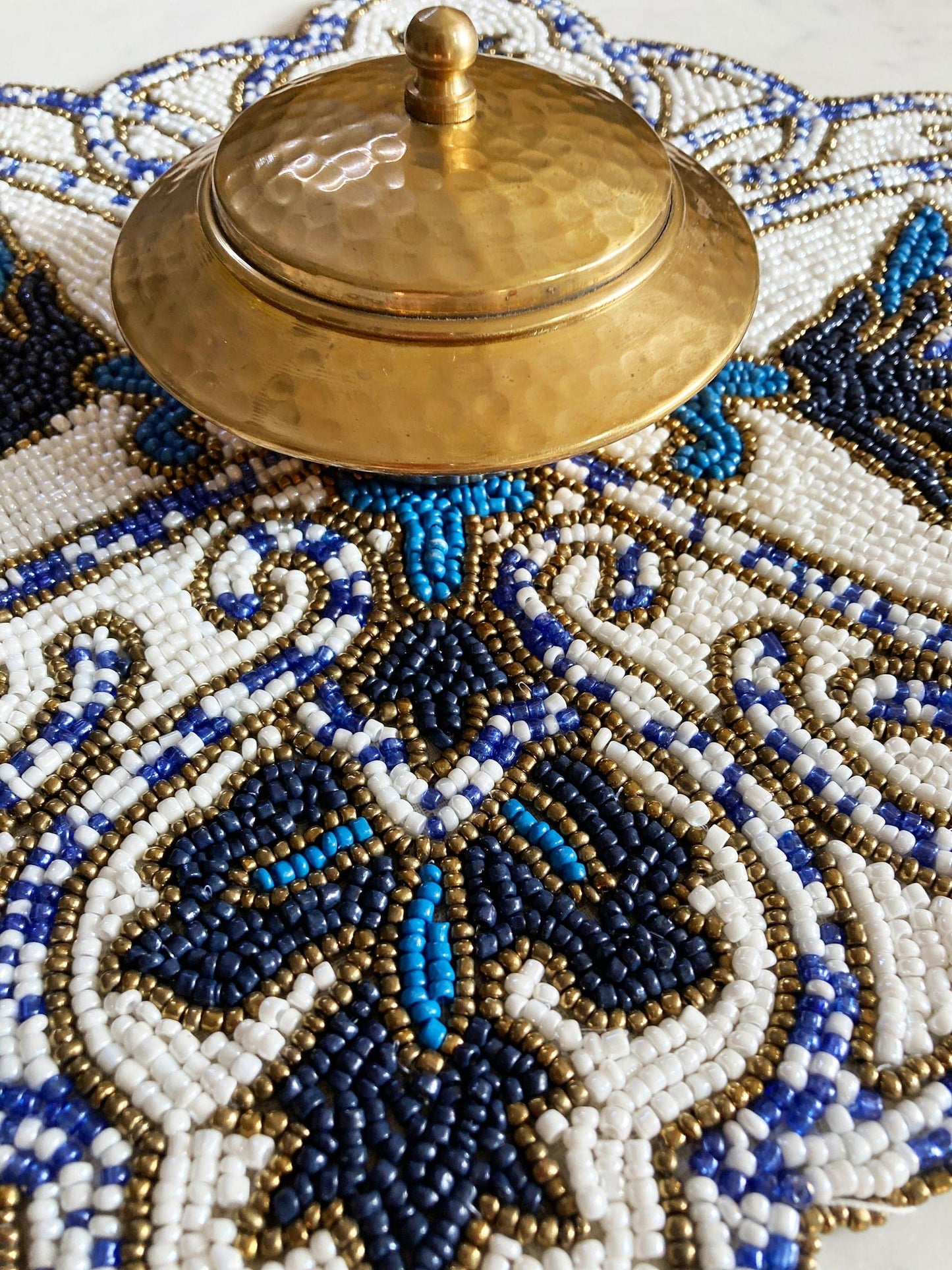 Priscilla Beaded Placemat - Blue/White - MAIA HOMES