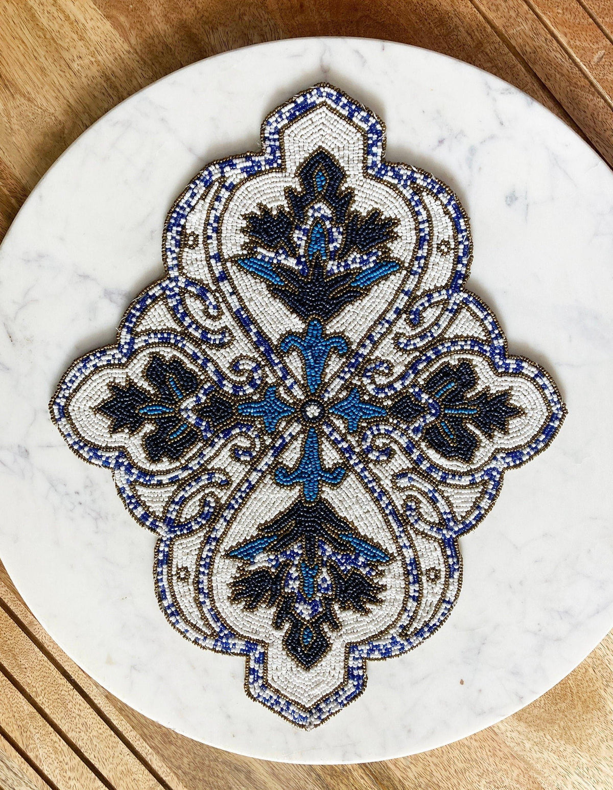 Priscilla Beaded Placemat - Blue/White