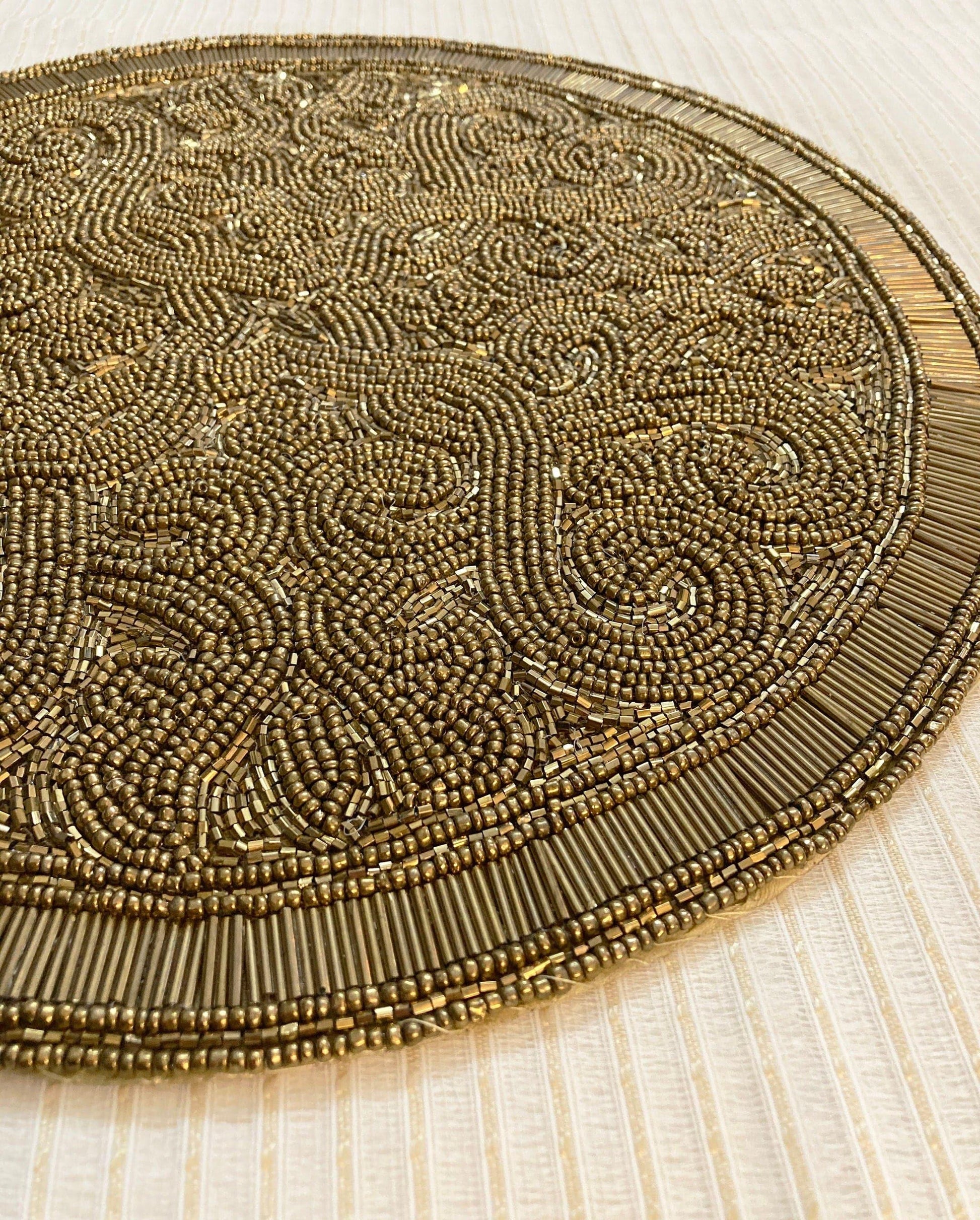Golden Orion Round Beaded Placemat - MAIA HOMES