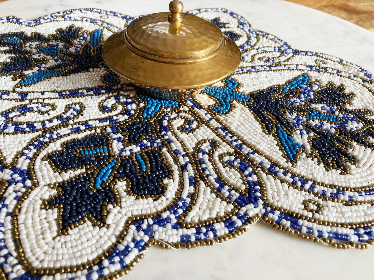 Priscilla Beaded Placemat - Blue/White