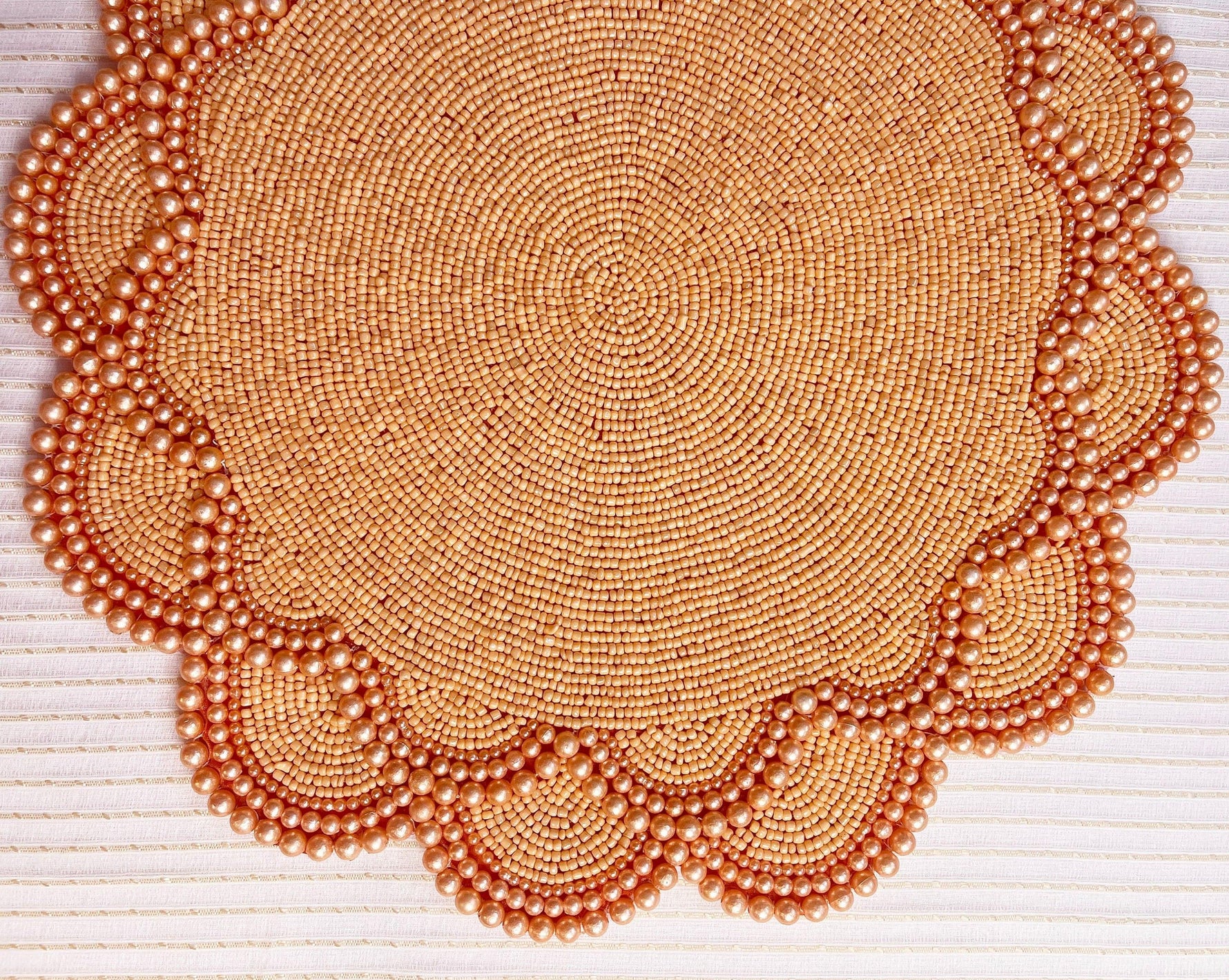 Set of 2 Large Pearl Flower Round Beaded Placemat - Orange