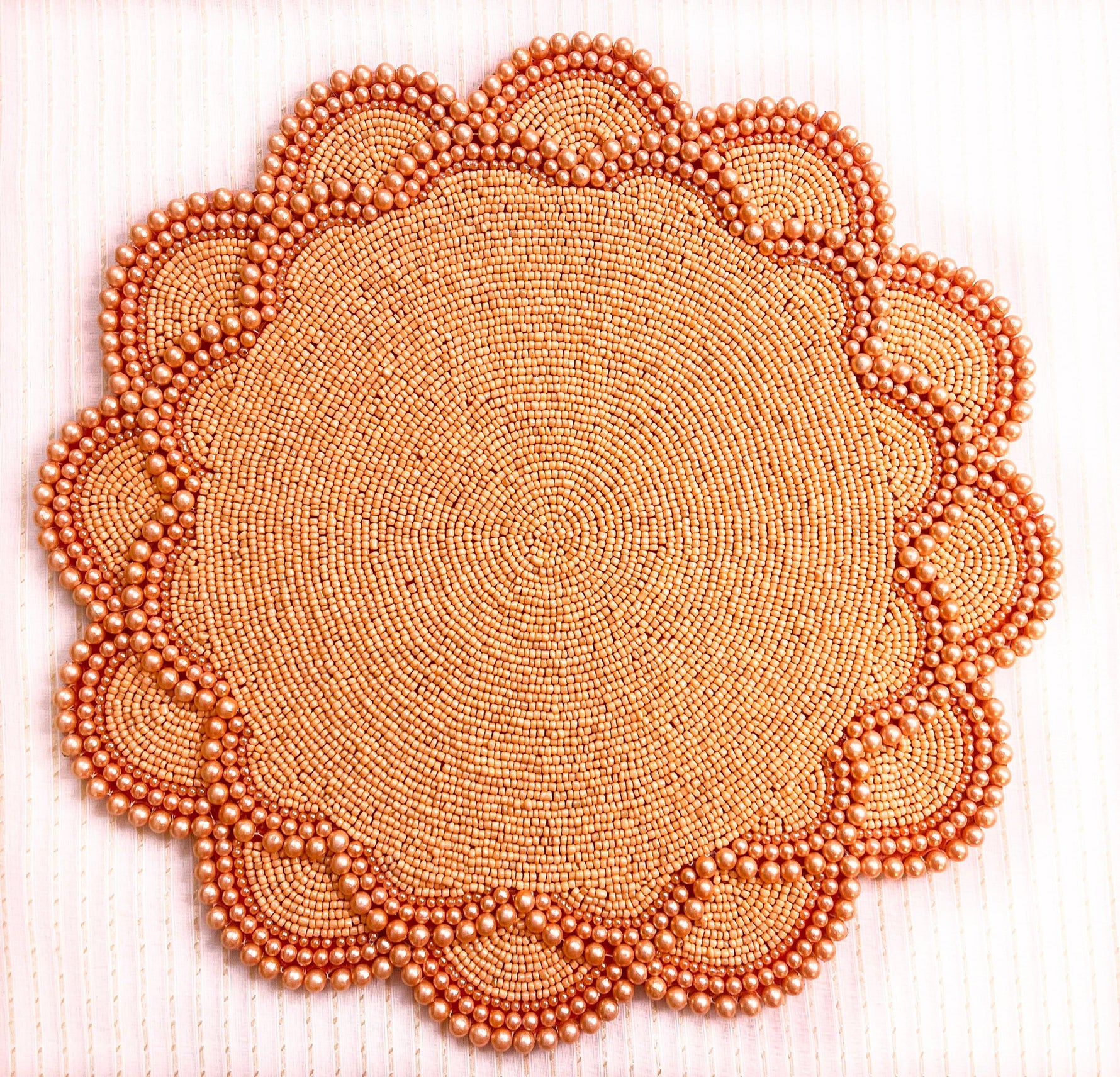 Set of 2 Large Pearl Flower Round Beaded Placemat - Orange