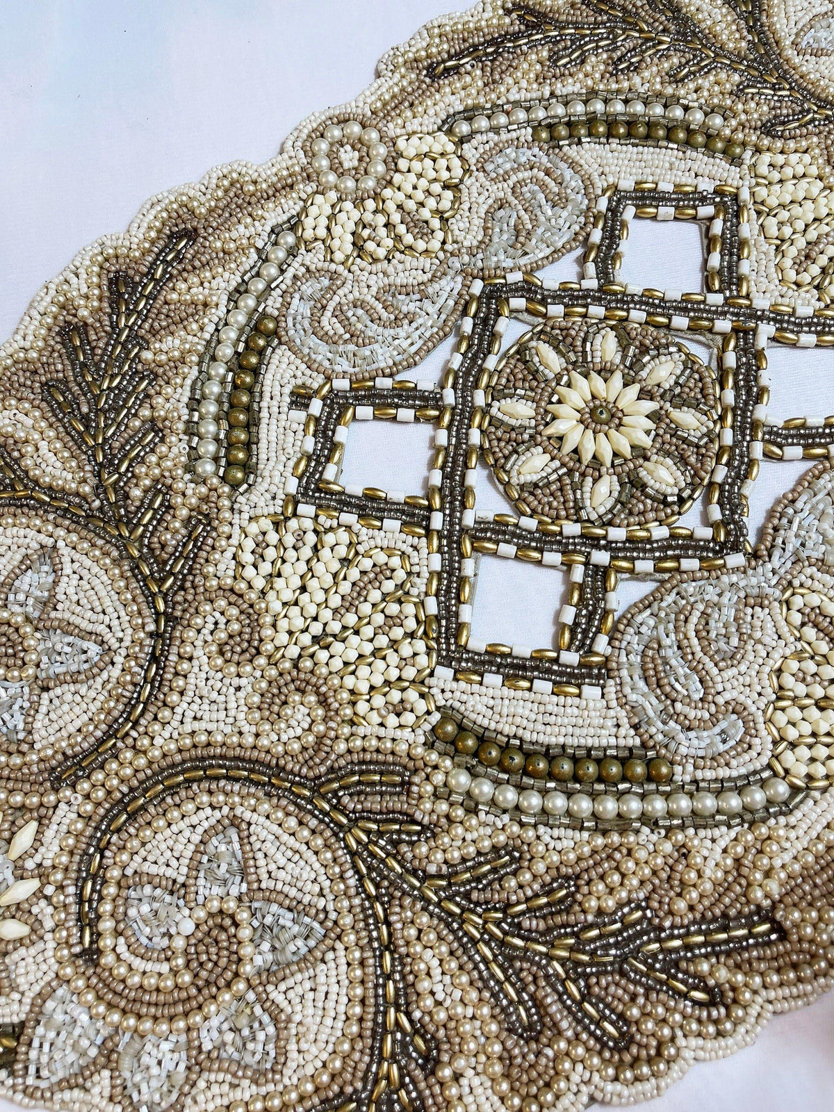 Kingdom Beaded Table Runner Gold/Cream