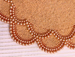 Set of 2 Large Pearl Flower Round Beaded Placemat - Orange