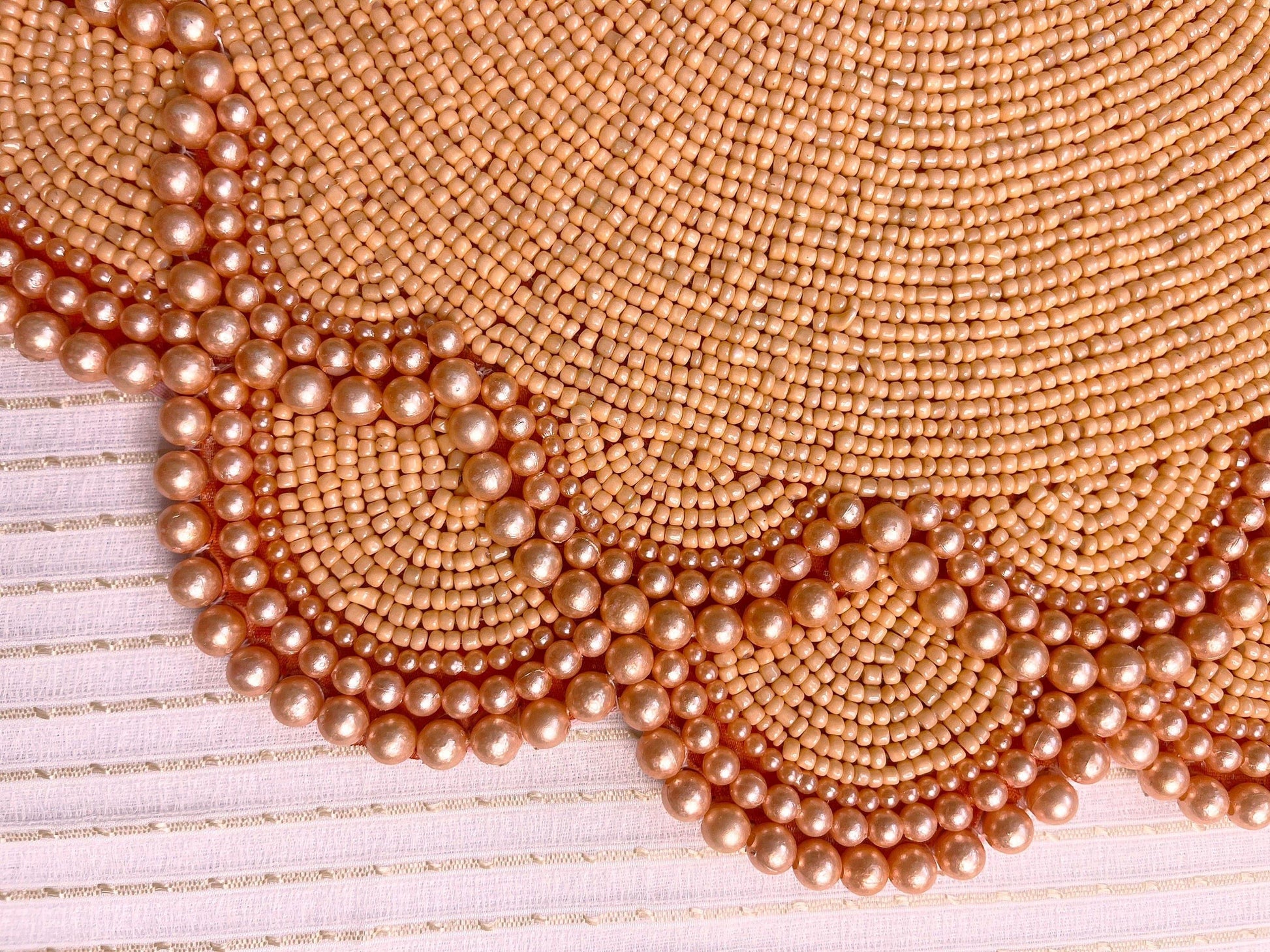 Large Pearl Flower Round Beaded Placemat - Orange - MAIA HOMES