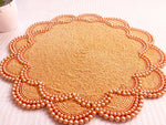 Set of 2 Large Pearl Flower Round Beaded Placemat - Orange