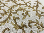 Classic Floral Motif Beaded Table Runner - White/Gold